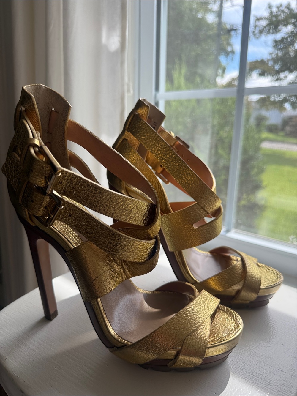 Michael Kors Metallic Gold Strappy Platform Heels